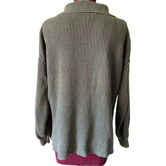 Free People Beach Knit Collared Cropped Long Sleeve size Top Sweater XS Green - Picture 2 of 7